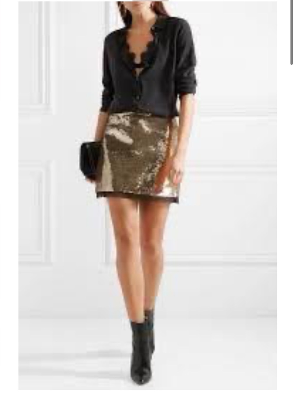 Rachel Zoe gold sequined mini skirt with sheer black hem